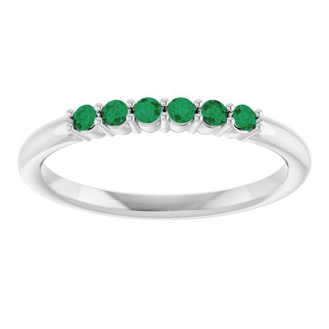 Platinum Round Natural Emerald Accented Stackable Ring - view 8