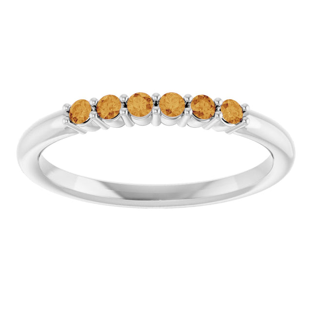 Platinum Round Natural Citrine Accented Stackable Ring - view 8