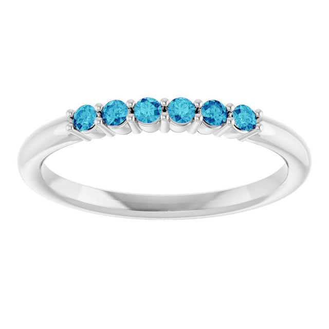 Platinum Round Natural Blue Zircon Accented Stackable Ring - view 8