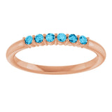 14K Gold Round Natural Aquamarine Accented Stackable Ring - Rose Gold - view 8