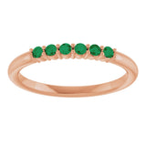 14K Gold Round Natural Emerald Accented Stackable Ring - Rose Gold - view 8