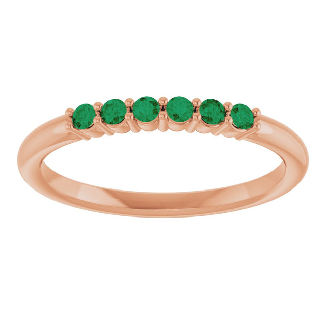 14K Gold Round Natural Emerald Accented Stackable Ring - Rose Gold - view 8