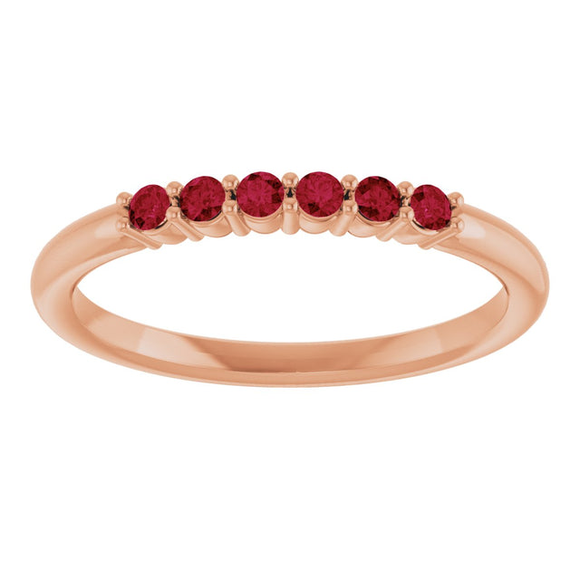 14K Gold Round Natural Ruby Accented Stackable Ring - Rose Gold - view 8
