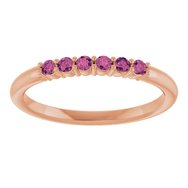 14K Gold Round Natural Pink Tourmaline Accented Stackable Ring - Rose Gold - view 8