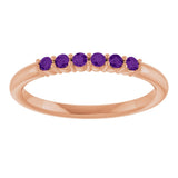 14K Gold Round Natural Amethyst Accented Stackable Ring - Rose Gold - view 8