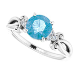 14K Gold Round Natural Swiss Blue Topaz & Natural Diamond Accented Sculptural Ring - White Gold - view 5