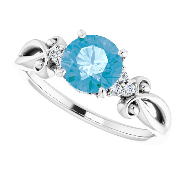 14K Gold Round Natural Swiss Blue Topaz & Natural Diamond Accented Sculptural Ring - White Gold - view 5