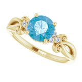 14K Gold Round Natural Swiss Blue Topaz & Natural Diamond Accented Sculptural Ring - Yellow Gold - view 5