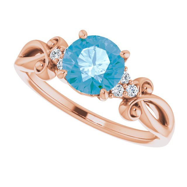 14K Gold Round Natural Swiss Blue Topaz & Natural Diamond Accented Sculptural Ring - Rose Gold - view 5
