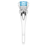 14K Gold Round Natural Swiss Blue Topaz & Natural Diamond Accented Sculptural Ring - White Gold - view 4