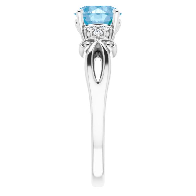 14K Gold Round Natural Swiss Blue Topaz & Natural Diamond Accented Sculptural Ring - White Gold - view 4