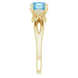 14K Gold Round Natural Swiss Blue Topaz & Natural Diamond Accented Sculptural Ring - Yellow Gold - view 4