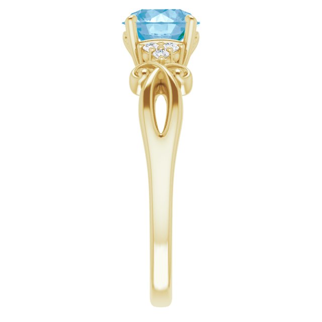 14K Gold Round Natural Swiss Blue Topaz & Natural Diamond Accented Sculptural Ring - Yellow Gold - view 4