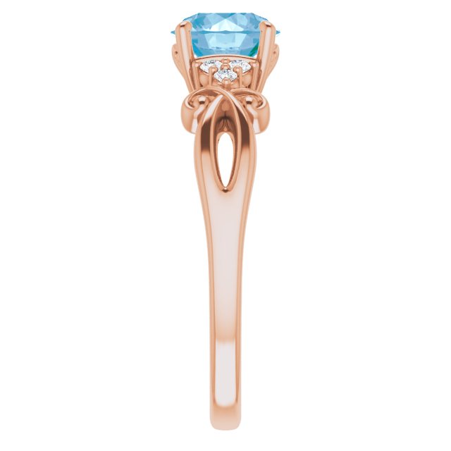 14K Gold Round Natural Swiss Blue Topaz & Natural Diamond Accented Sculptural Ring - Rose Gold - view 4