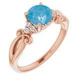 14K Gold Round Natural Swiss Blue Topaz & Natural Diamond Accented Sculptural Ring - Rose Gold