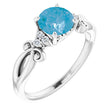 Platinum Round Natural Swiss Blue Topaz & Natural Diamond Accented Sculptural Ring