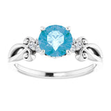 14K Gold Round Natural Swiss Blue Topaz & Natural Diamond Accented Sculptural Ring - White Gold - view 3
