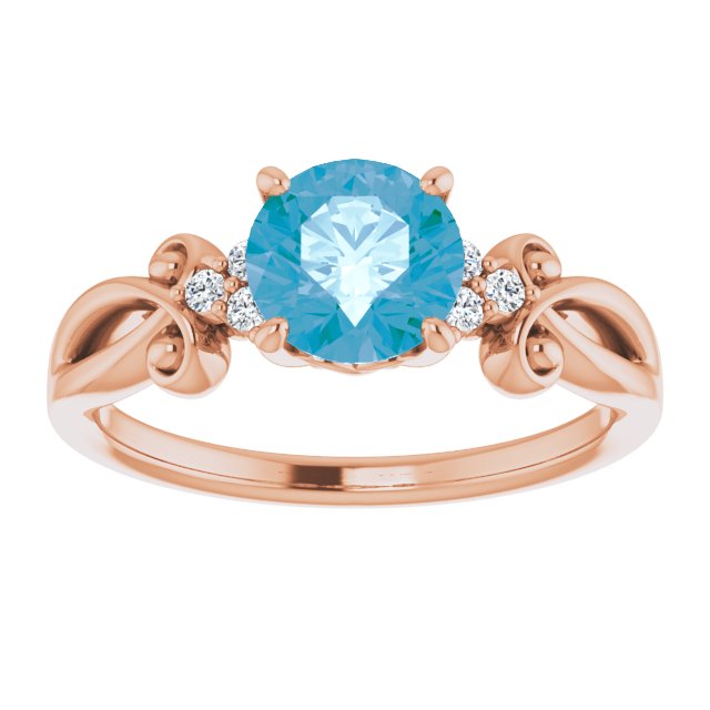 14K Gold Round Natural Swiss Blue Topaz & Natural Diamond Accented Sculptural Ring - Rose Gold - view 3