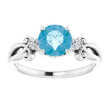 Platinum Round Natural Swiss Blue Topaz & Natural Diamond Accented Sculptural Ring - view 3