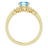 14K Gold Round Natural Swiss Blue Topaz & Natural Diamond Accented Sculptural Ring - Yellow Gold - view 2