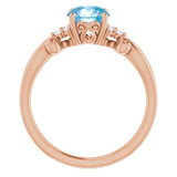 14K Gold Round Natural Swiss Blue Topaz & Natural Diamond Accented Sculptural Ring - Rose Gold - view 2