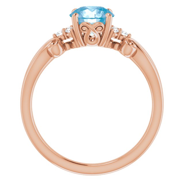 14K Gold Round Natural Swiss Blue Topaz & Natural Diamond Accented Sculptural Ring - Rose Gold - view 2