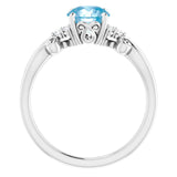 Platinum Round Natural Swiss Blue Topaz & Natural Diamond Accented Sculptural Ring - view 2