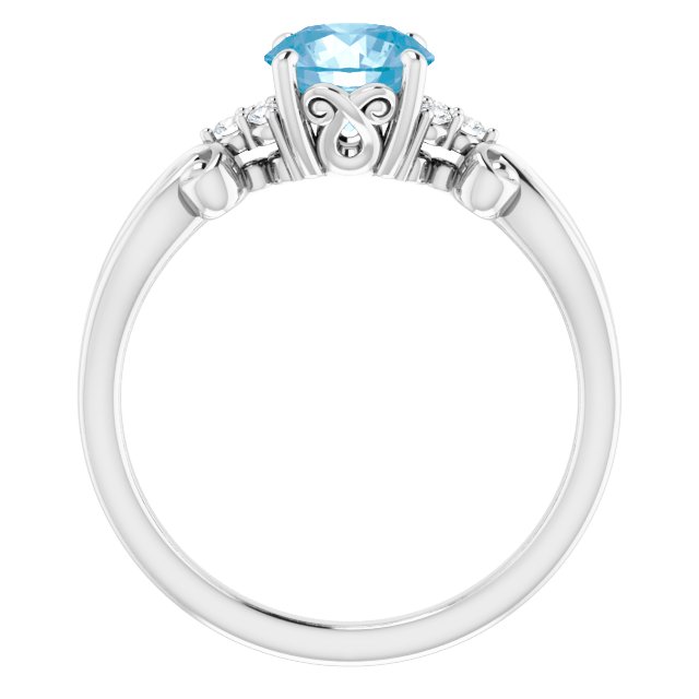 Platinum Round Natural Swiss Blue Topaz & Natural Diamond Accented Sculptural Ring - view 2