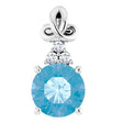 14K Gold Round Natural Blue Topaz & Natural Diamond Accented Pendant