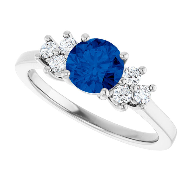 10K Gold Oval Lab-Grown Blue Sapphire & Lab-Grown Diamond Accented Ring - White Gold - view 5