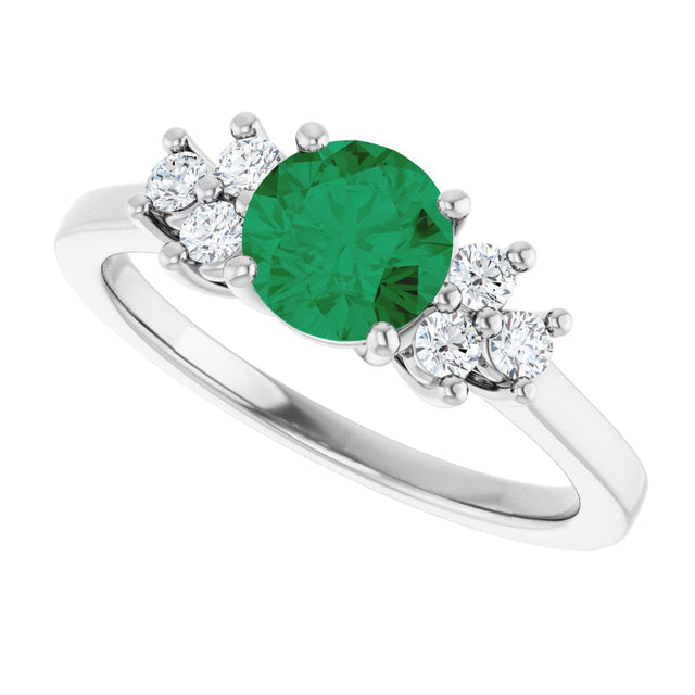 10K Gold Oval Lab-Grown Emerald & Lab-Grown Diamond Accented Ring - White Gold - view 5