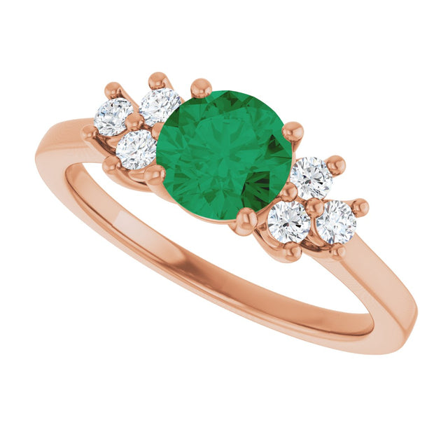 14K Gold Oval Lab-Grown Emerald & Lab-Grown Diamond Accented Ring – 6x4mm - Rose Gold - view 5