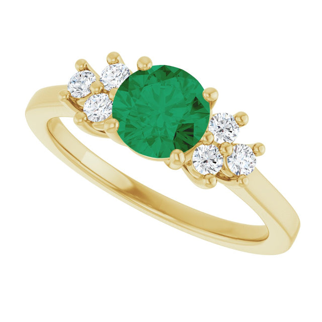 10K Gold Oval Lab-Grown Emerald & Lab-Grown Diamond Accented Ring - Yellow Gold - view 5