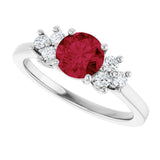 10K Gold Oval Lab-Grown Ruby & Lab-Grown Diamond Accented Ring - White Gold - view 5