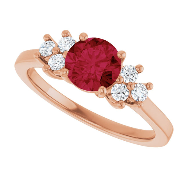 14K Gold Oval Lab-Grown Ruby & Lab-Grown Diamond Accented Ring – 6x4mm - Rose Gold - view 5