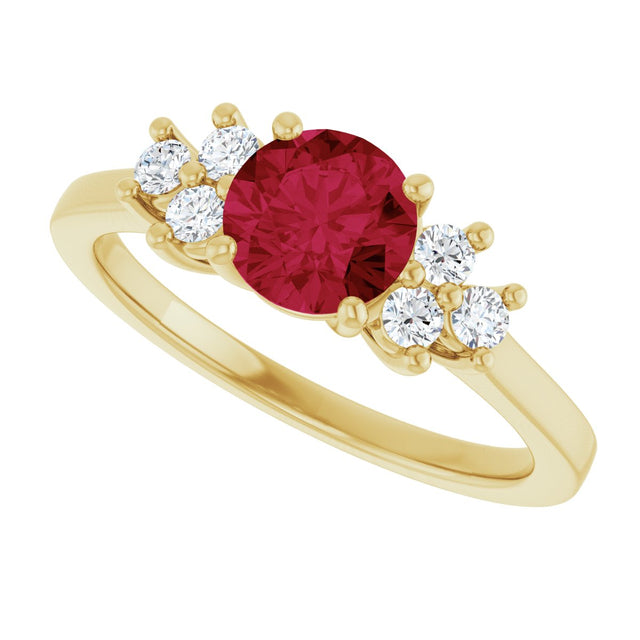10K Gold Oval Lab-Grown Ruby & Lab-Grown Diamond Accented Ring - Yellow Gold - view 5