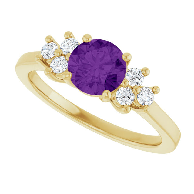10K Gold Oval Natural Amethyst & Lab-Grown Diamond Accented Ring - Yellow Gold - view 5