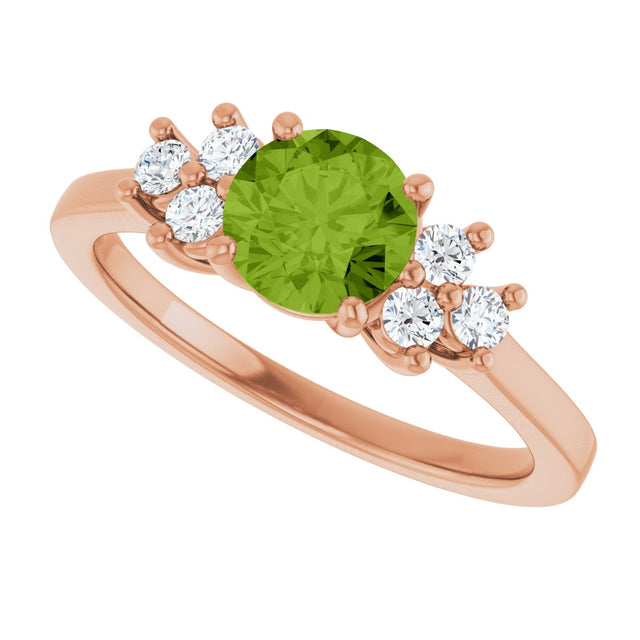 14K Gold Oval Natural Peridot & Lab-Grown Diamond Accented Ring - Rose Gold - view 5