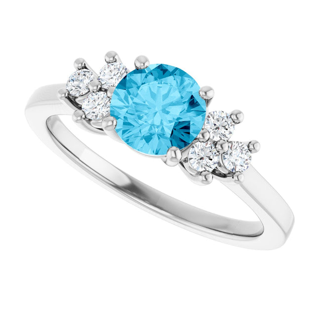 Platinum Oval Natural Aquamarine & Lab-Grown Diamond Accented Ring - view 5