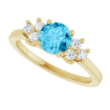 14K Gold Oval Natural Aquamarine & Lab-Grown Diamond Accented Ring - Yellow Gold - view 5