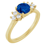 14K Gold Oval Lab-Grown Blue Sapphire & Lab-Grown Diamond Accented Ring – 6x4mm - Yellow Gold