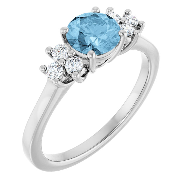 10K Gold Oval Natural Sky Blue Topaz & Lab-Grown Diamond Accented Ring - White Gold