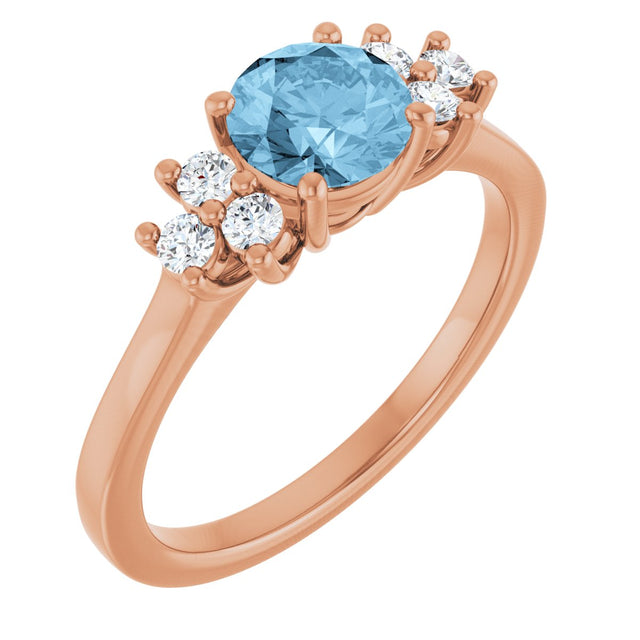 14K Gold Oval Natural Sky Blue Topaz & Lab-Grown Diamond Accented Ring - Rose Gold