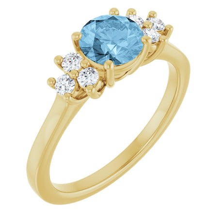 14K Gold Oval Natural Sky Blue Topaz & Lab-Grown Diamond Accented Ring - Yellow Gold