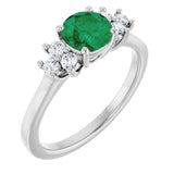 10K Gold Oval Lab-Grown Emerald & Lab-Grown Diamond Accented Ring - White Gold