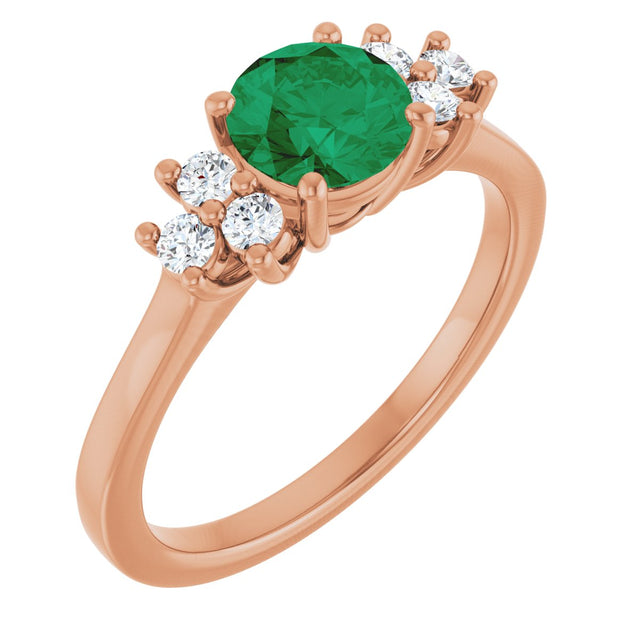 14K Gold Oval Lab-Grown Emerald & Lab-Grown Diamond Accented Ring – 6x4mm - Rose Gold
