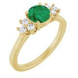 10K Gold Oval Lab-Grown Emerald & Lab-Grown Diamond Accented Ring - Yellow Gold