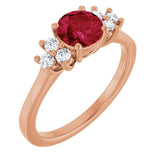 14K Gold Oval Lab-Grown Ruby & Lab-Grown Diamond Accented Ring – 6x4mm - Rose Gold