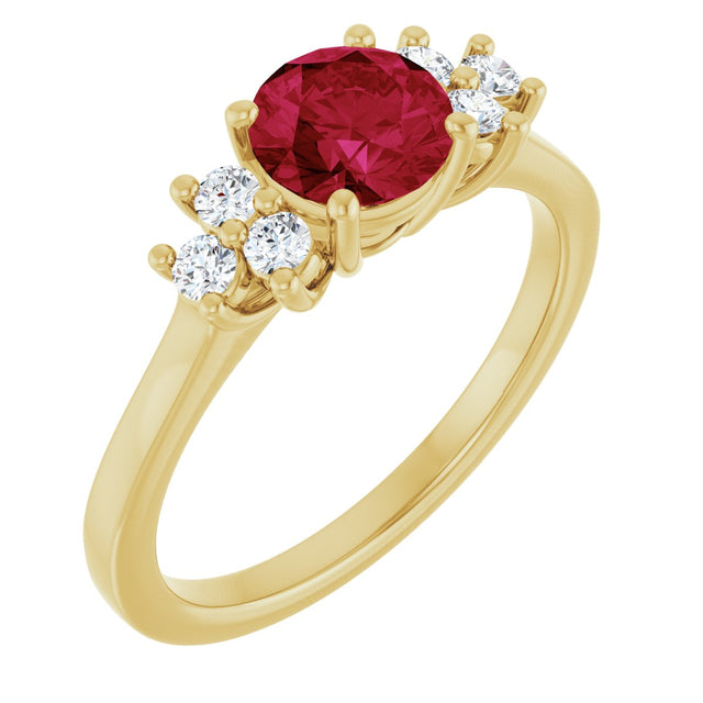 14K Gold Oval Lab-Grown Ruby & Lab-Grown Diamond Accented Ring – 6x4mm - Yellow Gold