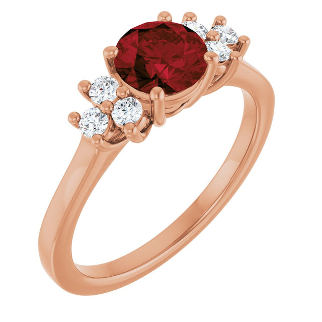 14K Gold Oval Natural Mozambique Garnet & Lab-Grown Diamond Accented Ring - Rose Gold